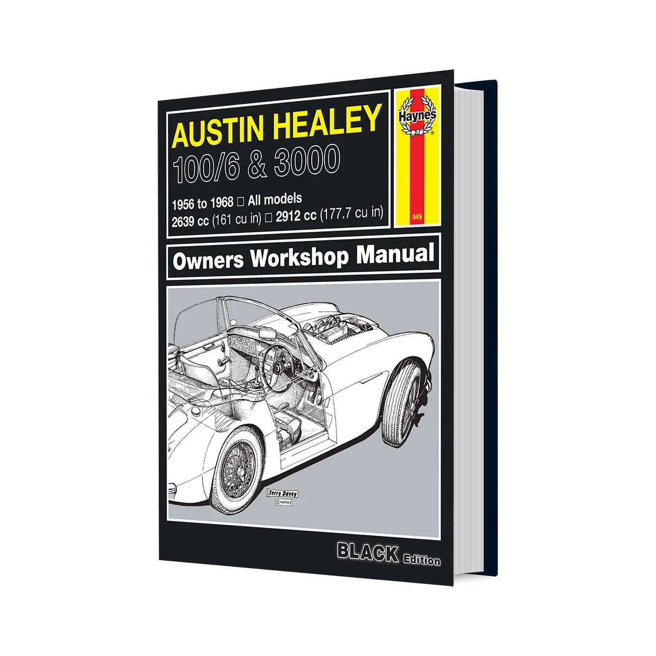 Austin Healey 100/6 & 3000 Owners Workshop Manual book cover shown as a 3D product mockup on a white background.