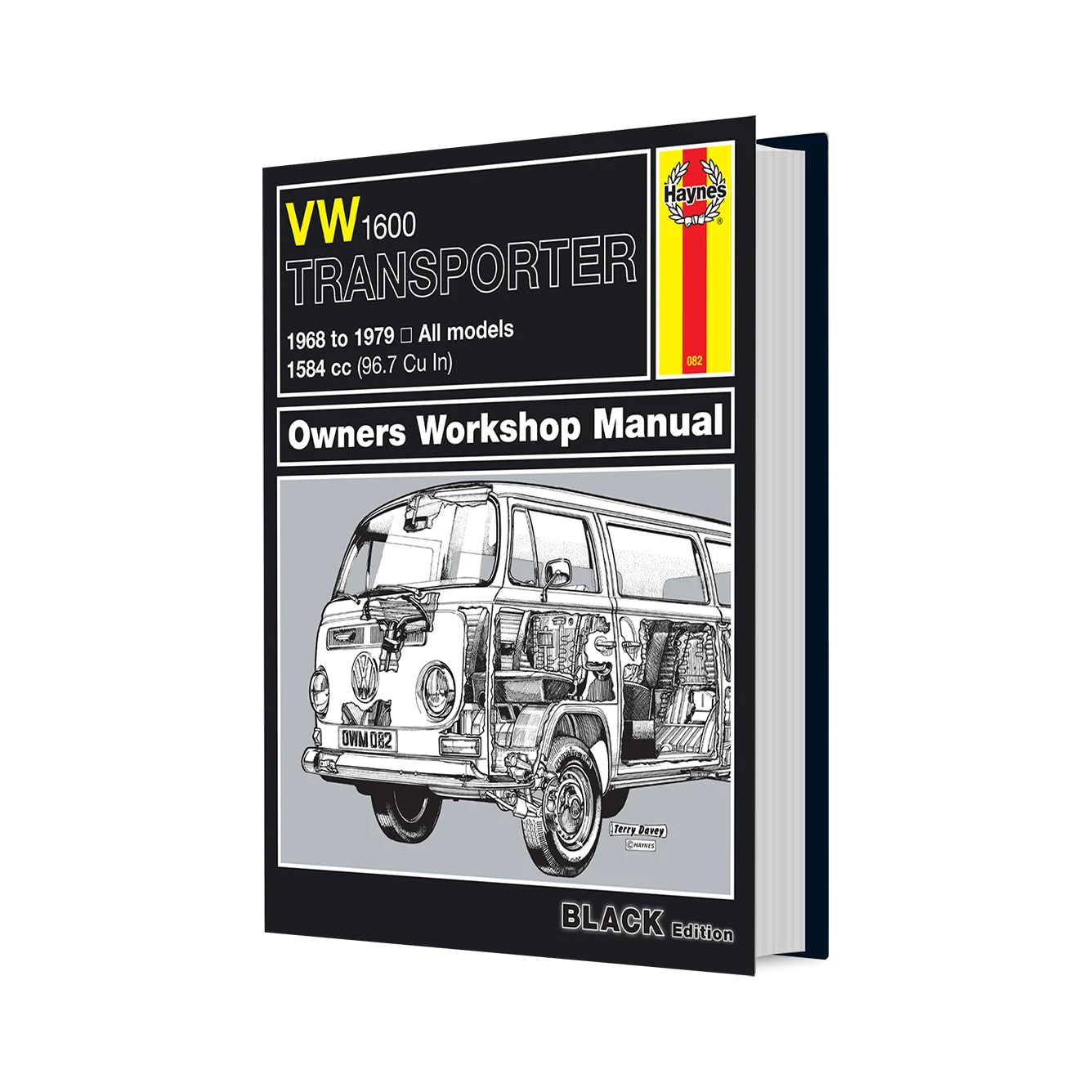 Haynes VW 1600 Transporter Owners Workshop Manual book, showing the front cover with a black and white cutaway illustration of a classic van, on a plain white background.