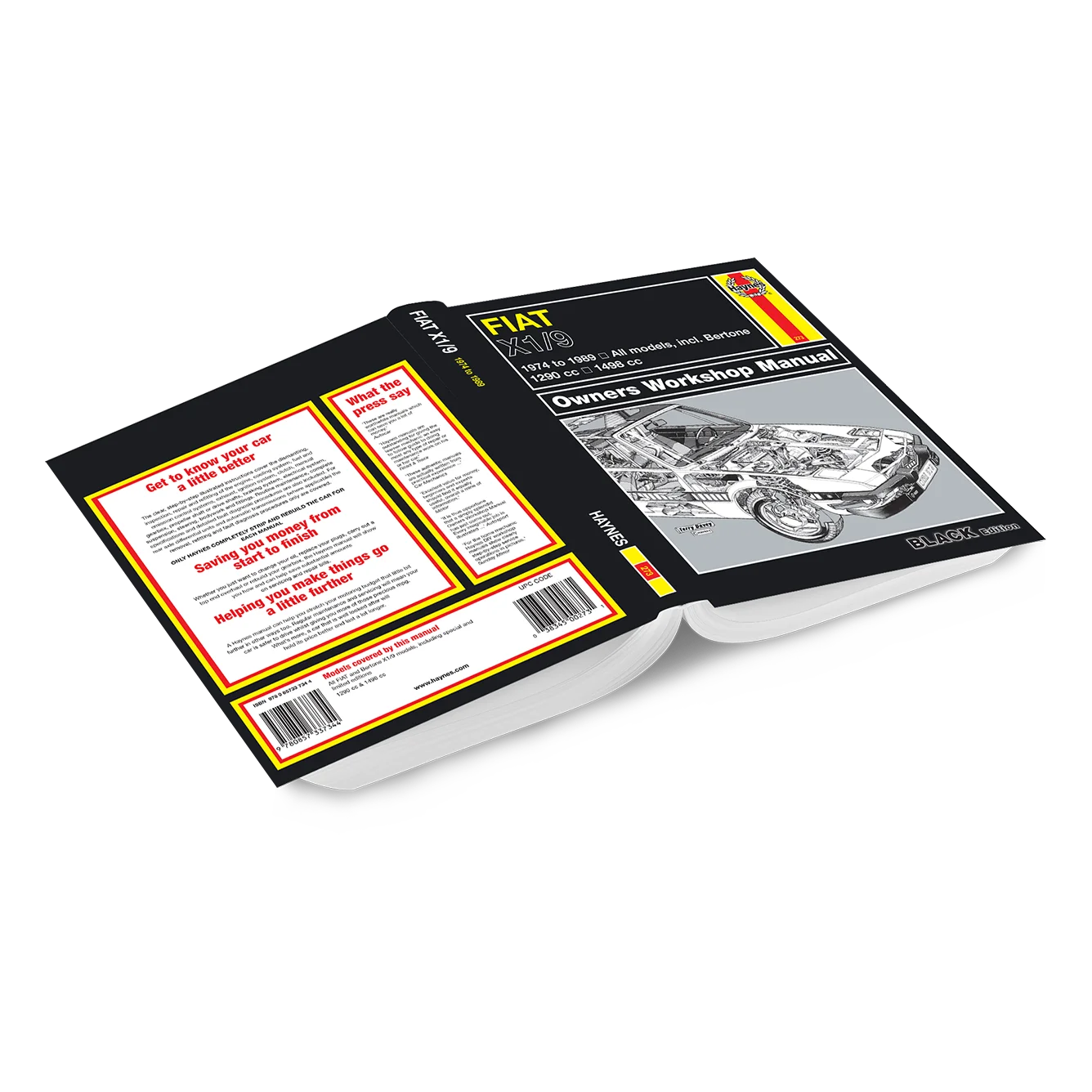 An open hardcover book showing the front cover and inner pages of a Fiat K80 owner's workshop manual, photographed on a clean white background.