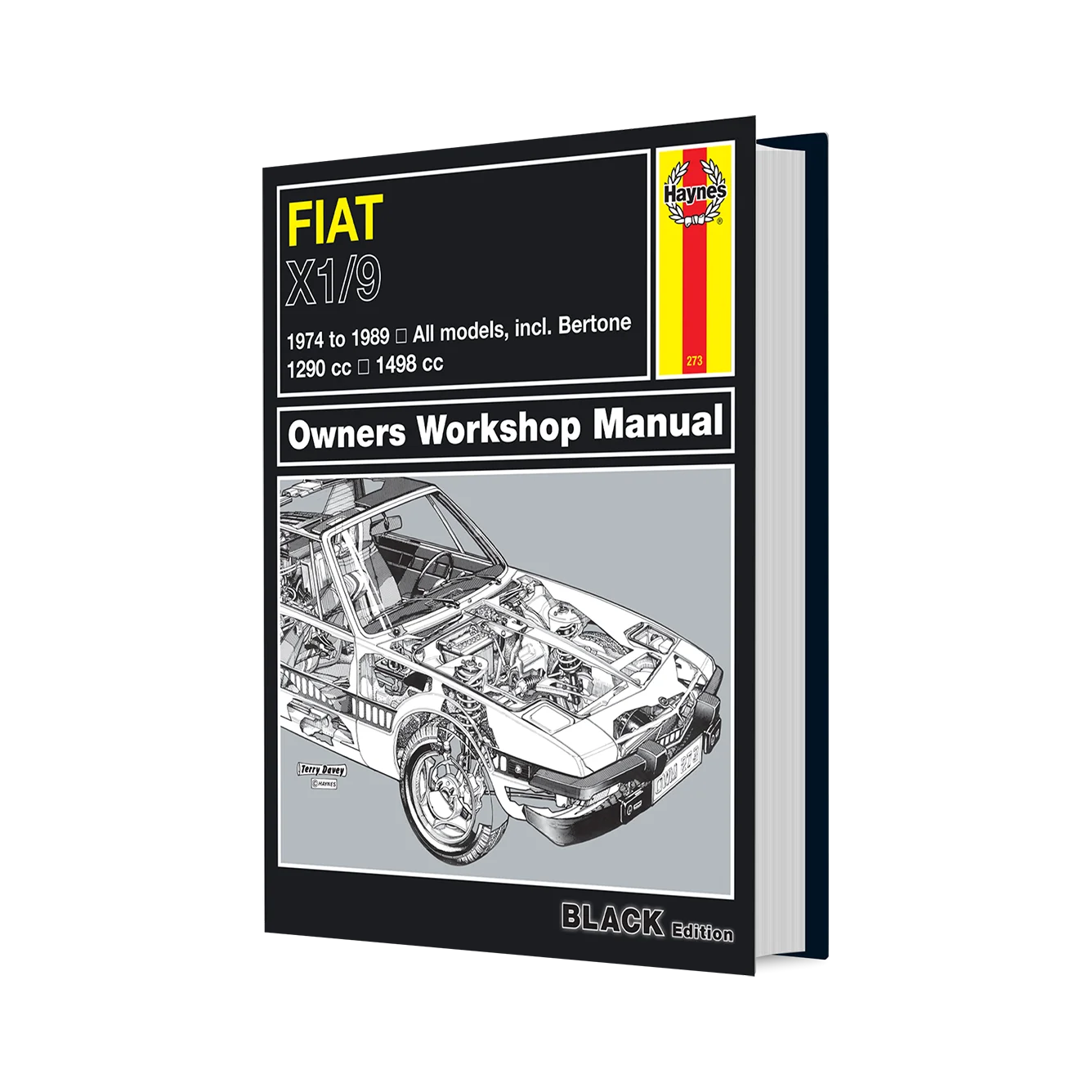 Haynes Fiat X1/9 Owners Workshop Manual book cover shown at a slight angle on a white background.
