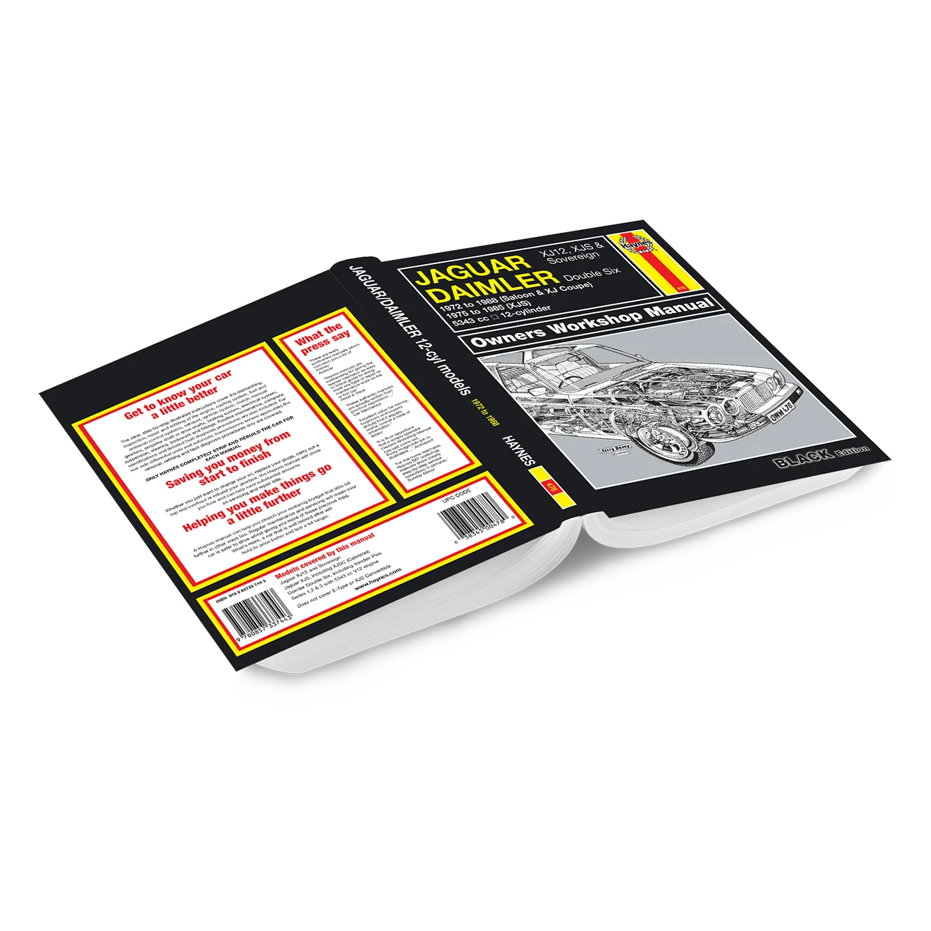 An open hardcover book, the MGA Owners Workshop Manual, shown on a clean white background. The cover is black with yellow and white text, featuring a grayscale engine diagram.