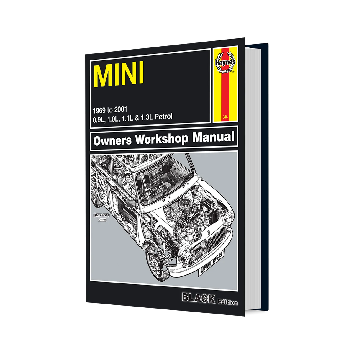 Haynes Mini Owners Workshop Manual book cover shown as a 3D product mockup on a white background.
