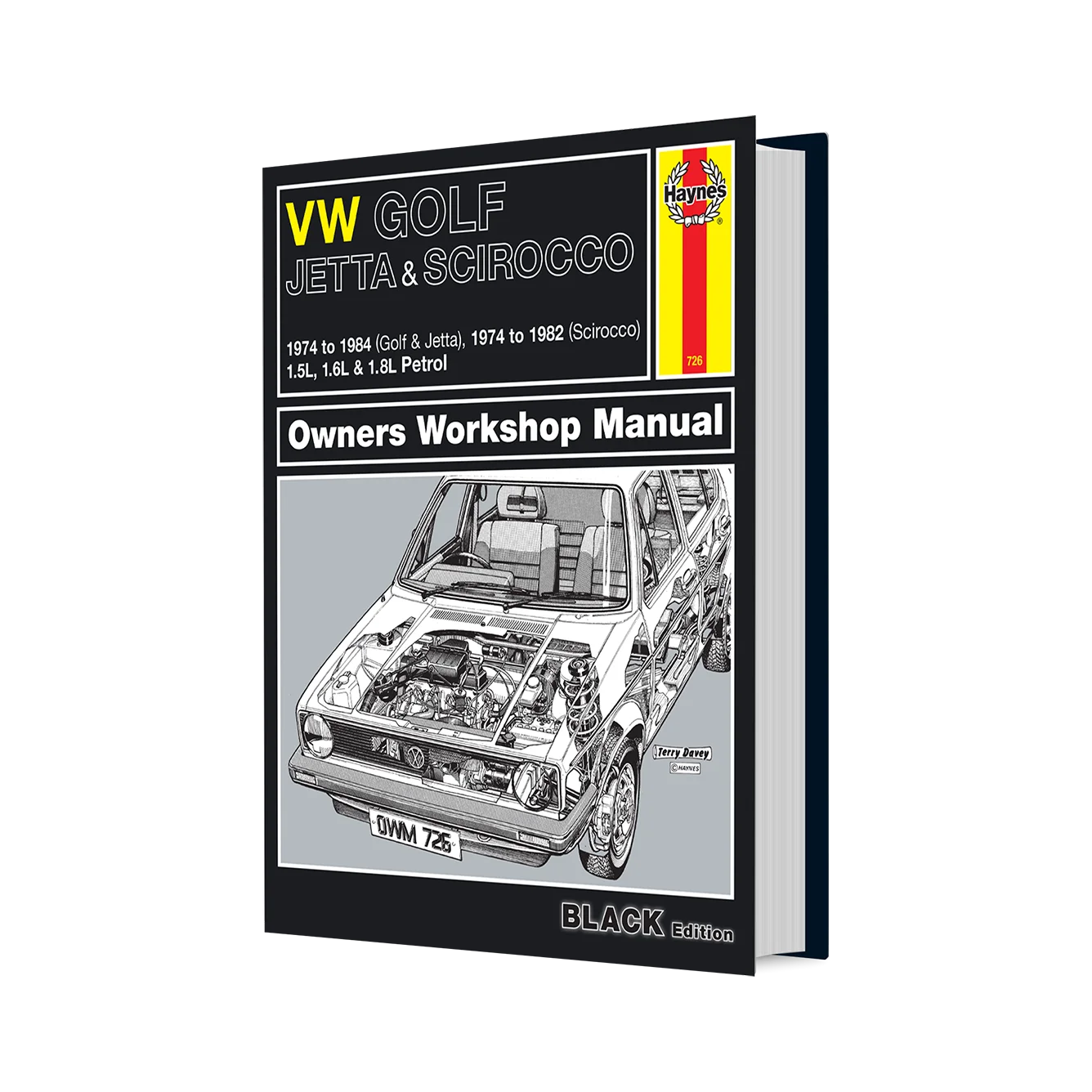 Haynes Owners Workshop Manual for a VW Golf Jetta & Scirocco, 1974 to 1984 / 1974 to 1982, shown as a 3D book mockup on a white background.