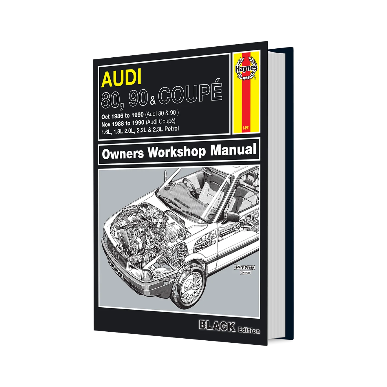 A Haynes Owners Workshop Manual for Audi 80, 90 & Coupé from Oct 1986 to Nov 1990, shown as a black-and-white cutaway car illustration on the cover against a white background.