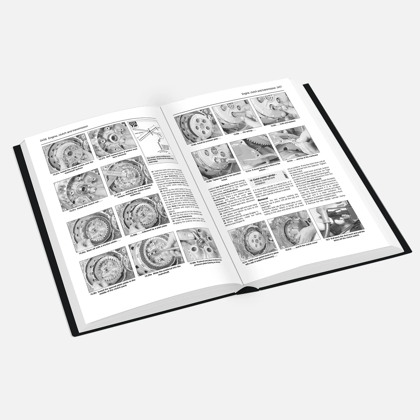 Open book with black and white illustrations and text on a white background