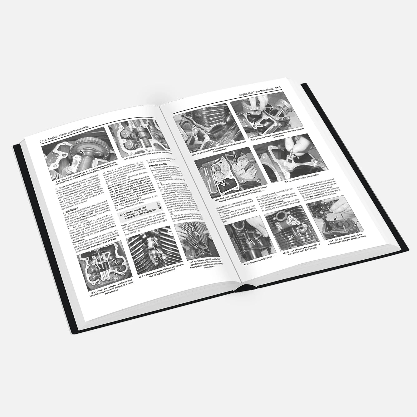 Open book with illustrations and text on a white background