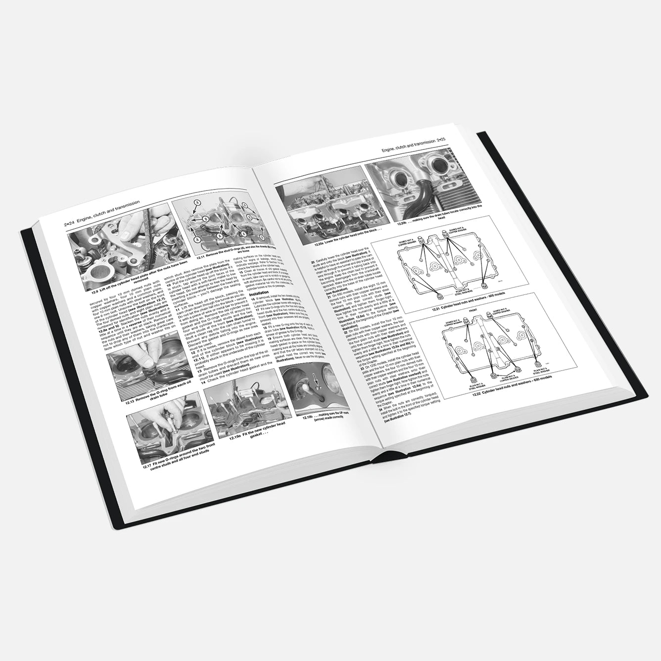 Open book with illustrations and text on a white background