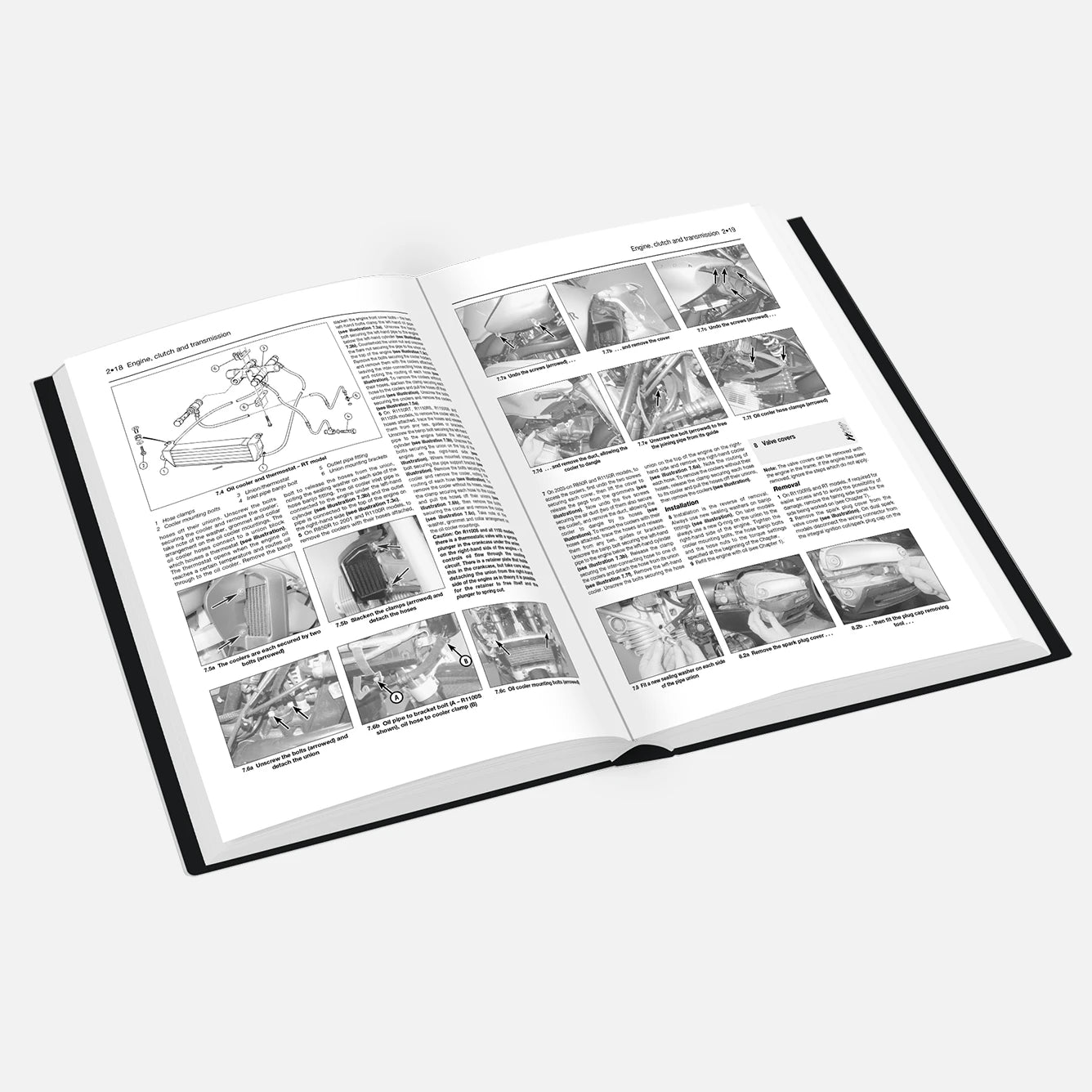 Open book with text and images on a white background