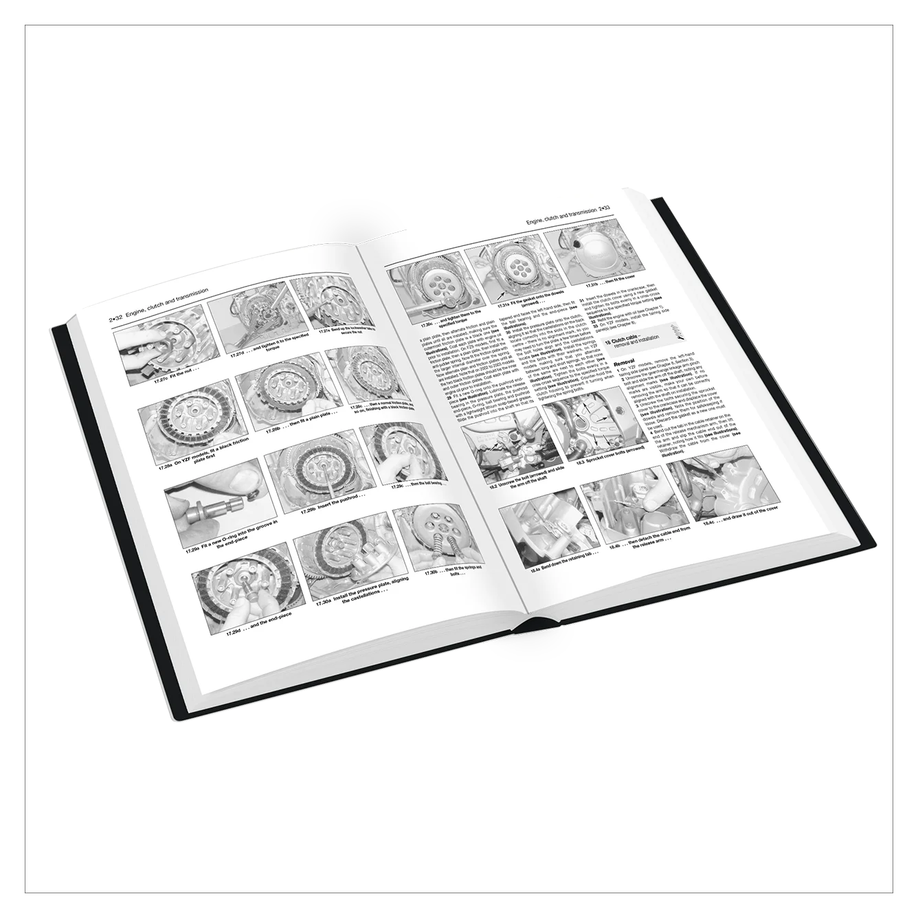 Open book with illustrations and text on a white background