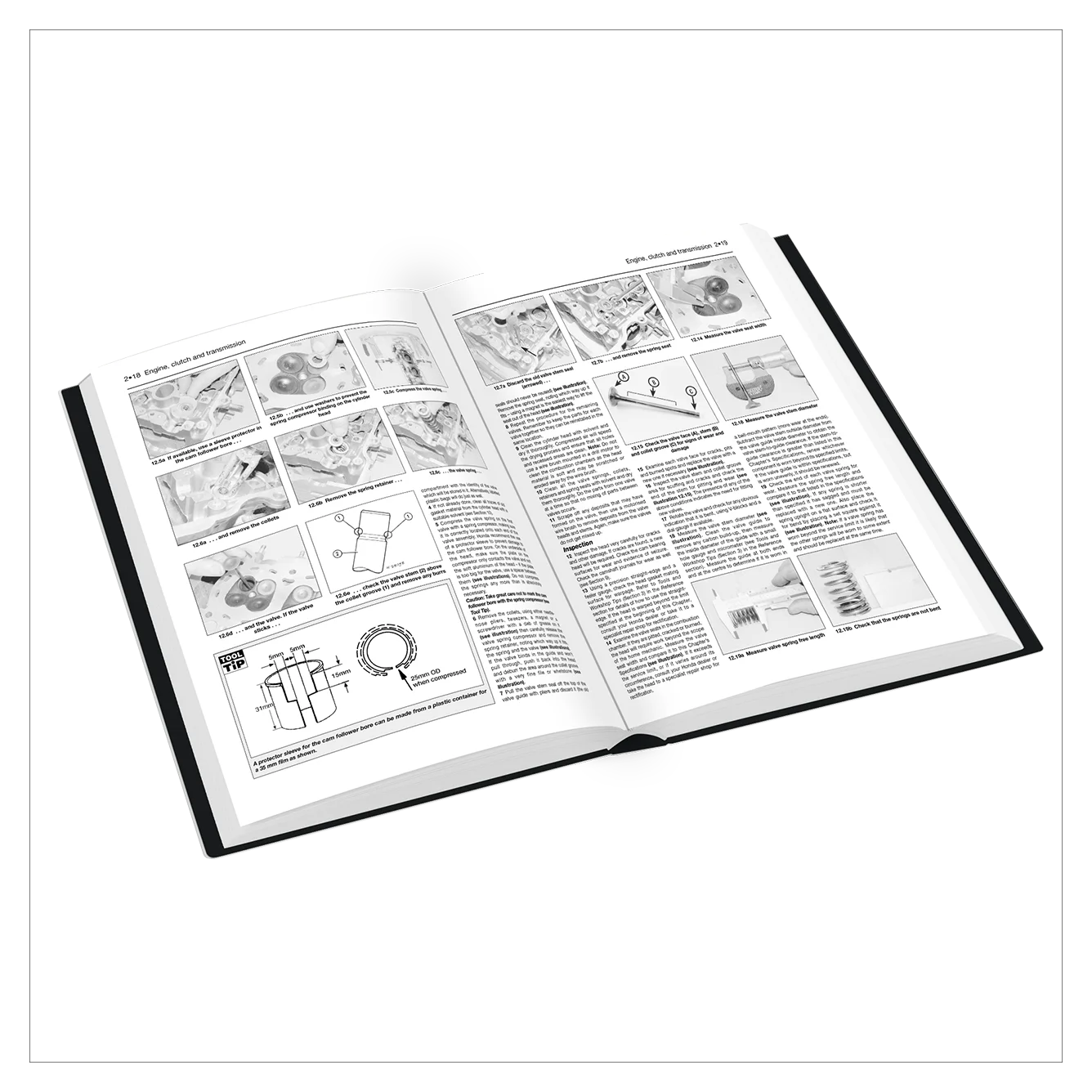 Open book with illustrations and text on a white background