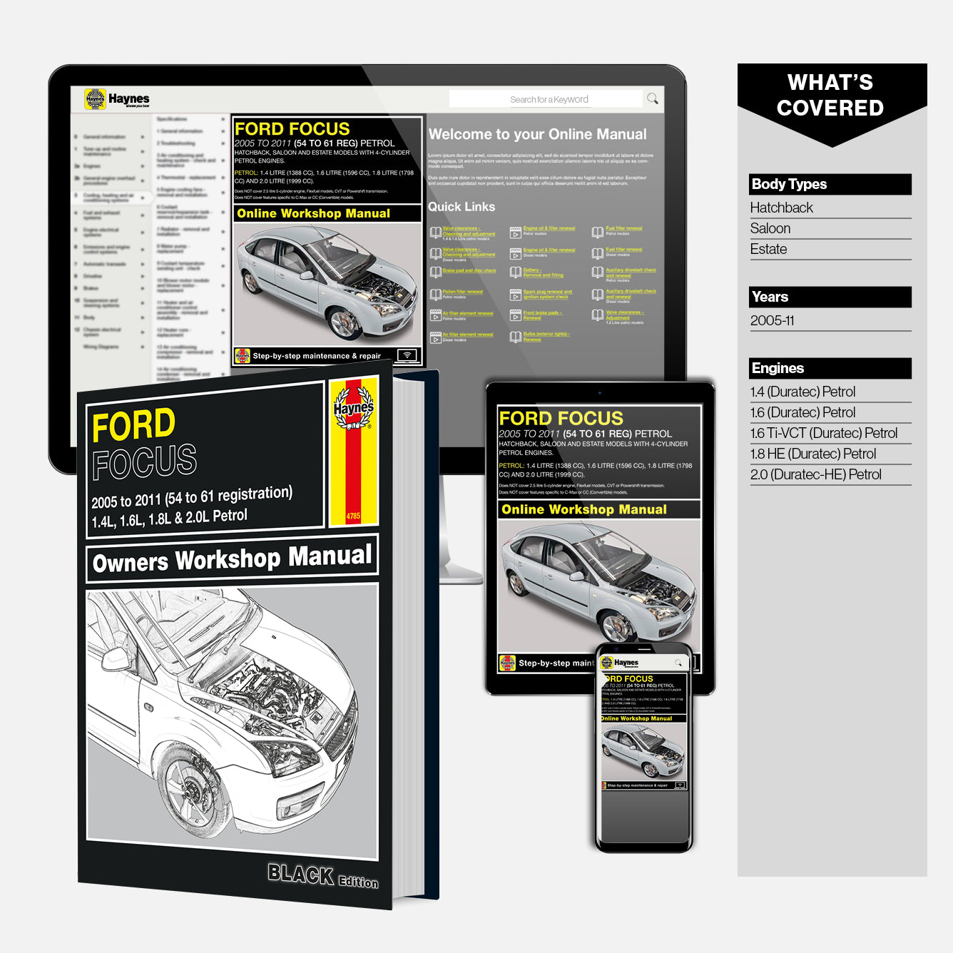 Haynes Ford Focus owners workshop manual set on a white background