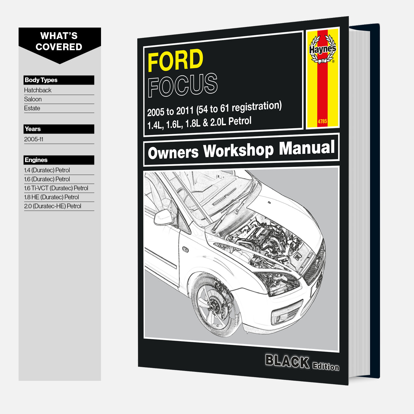 Ford Focus owners workshop manual with car diagram on a white background