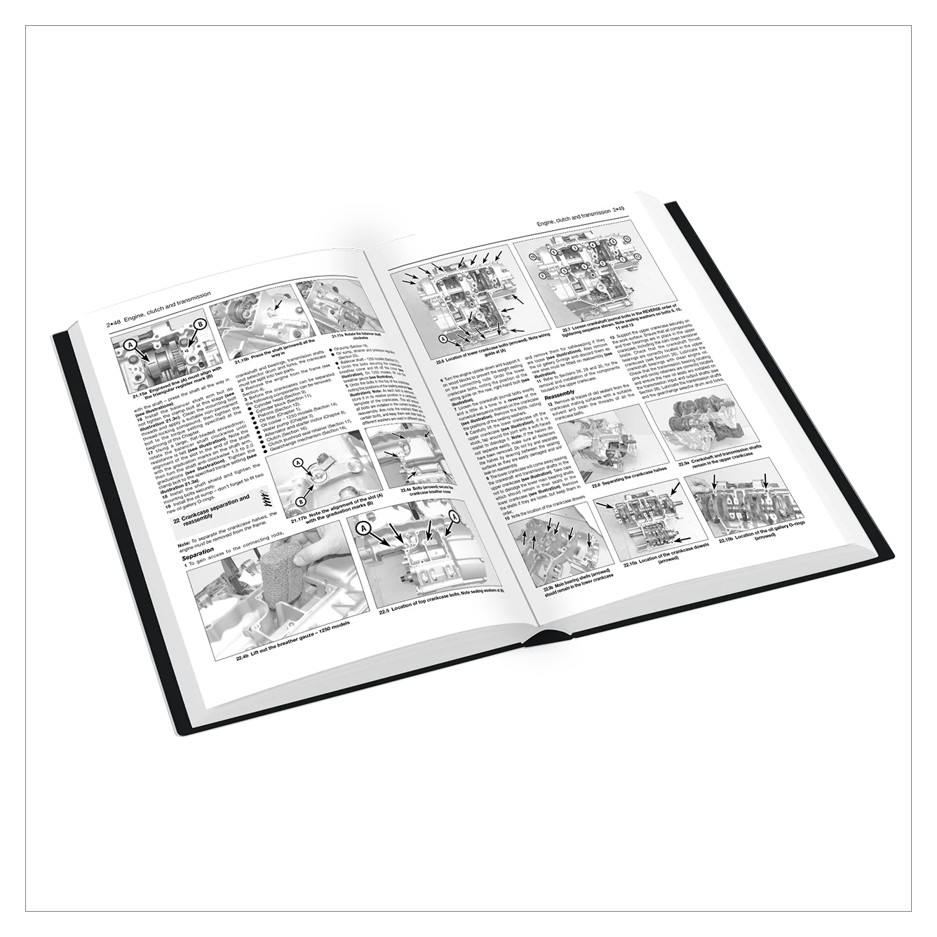 Open book with illustrations and text on a white background