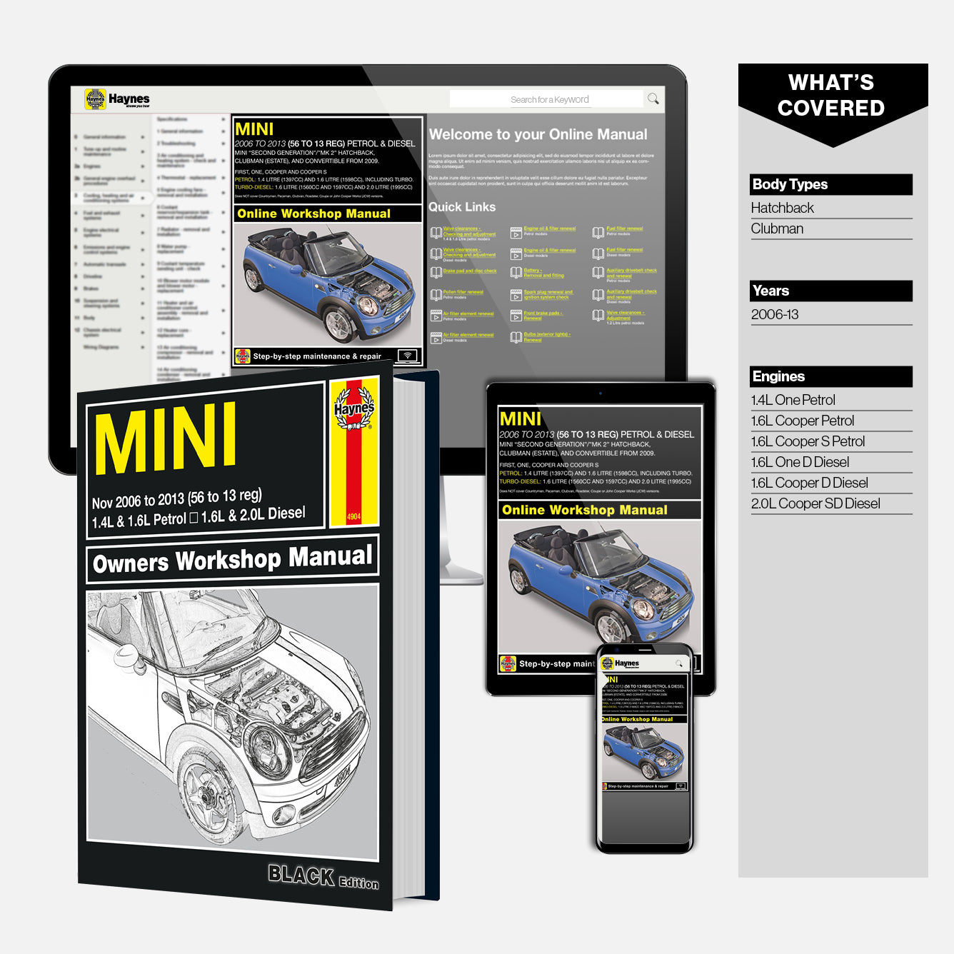 Haynes Mini owners workshop manual with digital version on screen