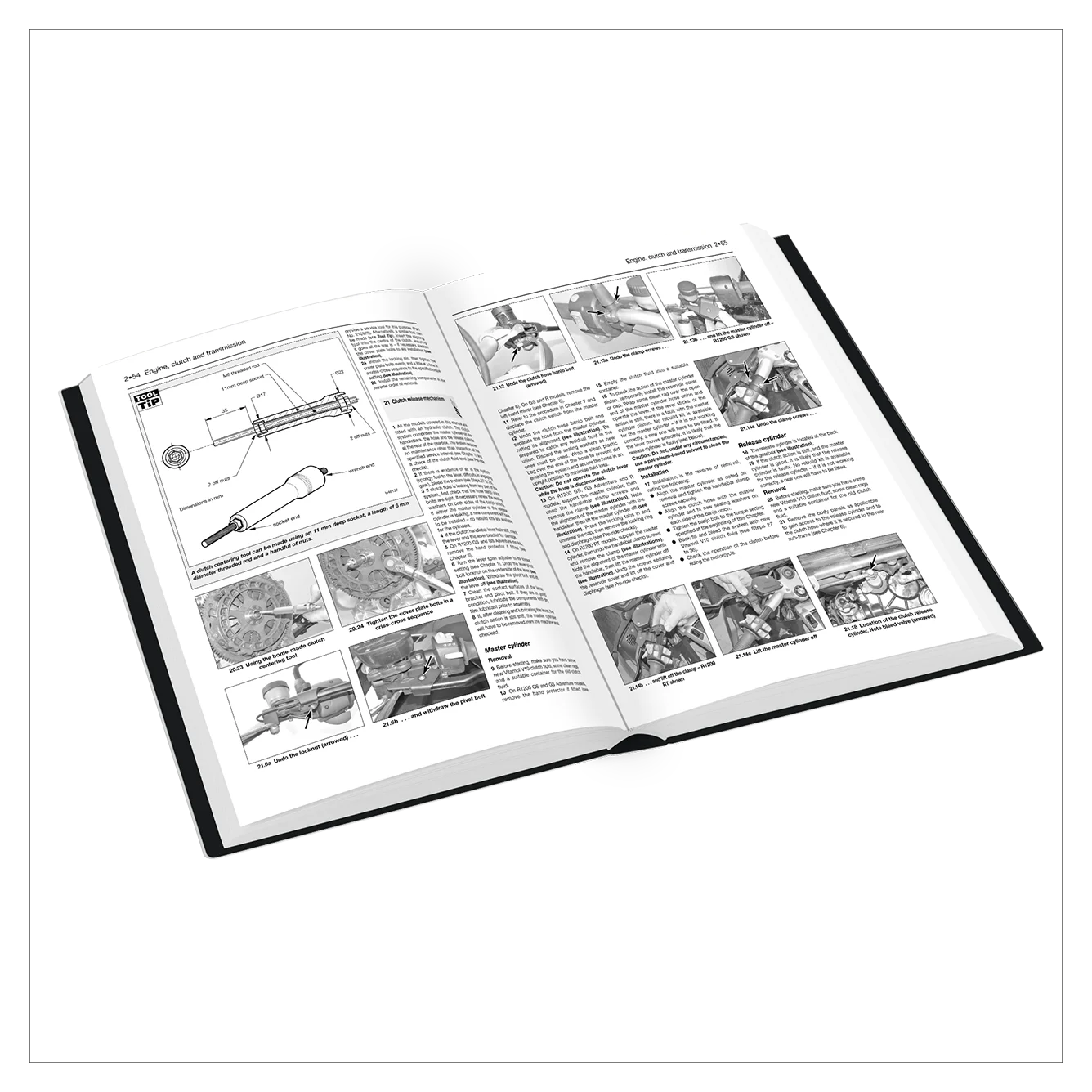 Open book with illustrations and text on a white background