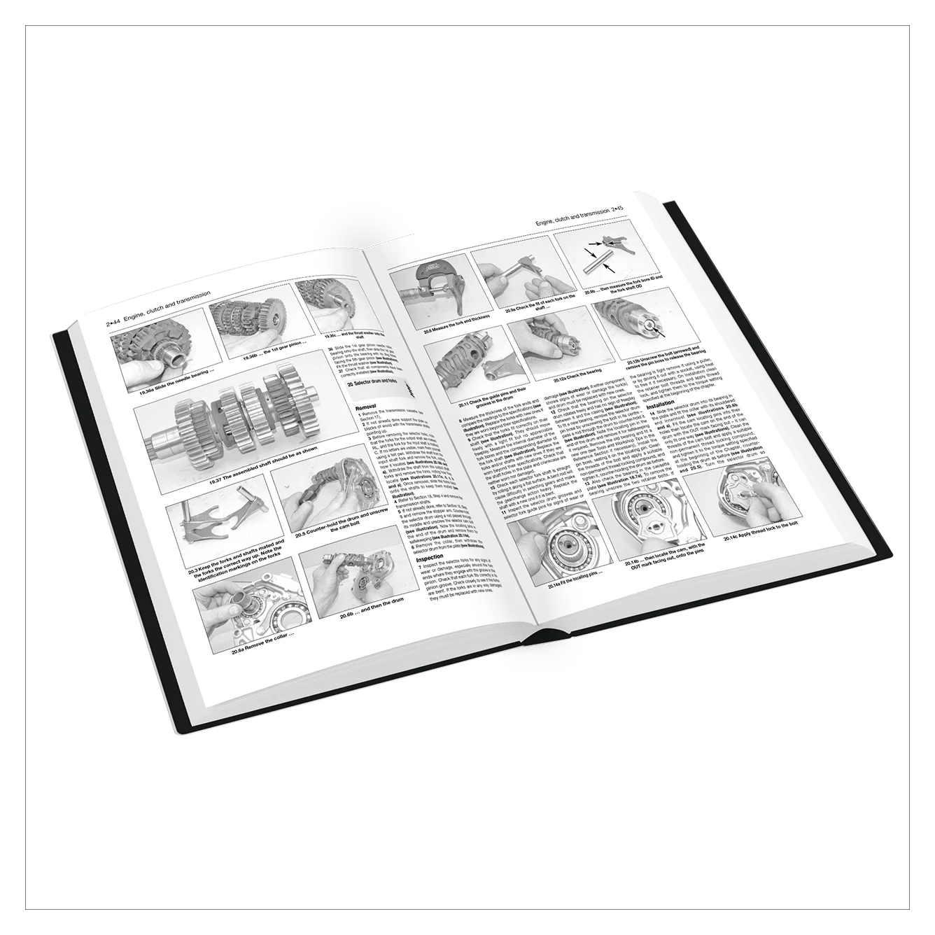 Open book with illustrations and text on a white background