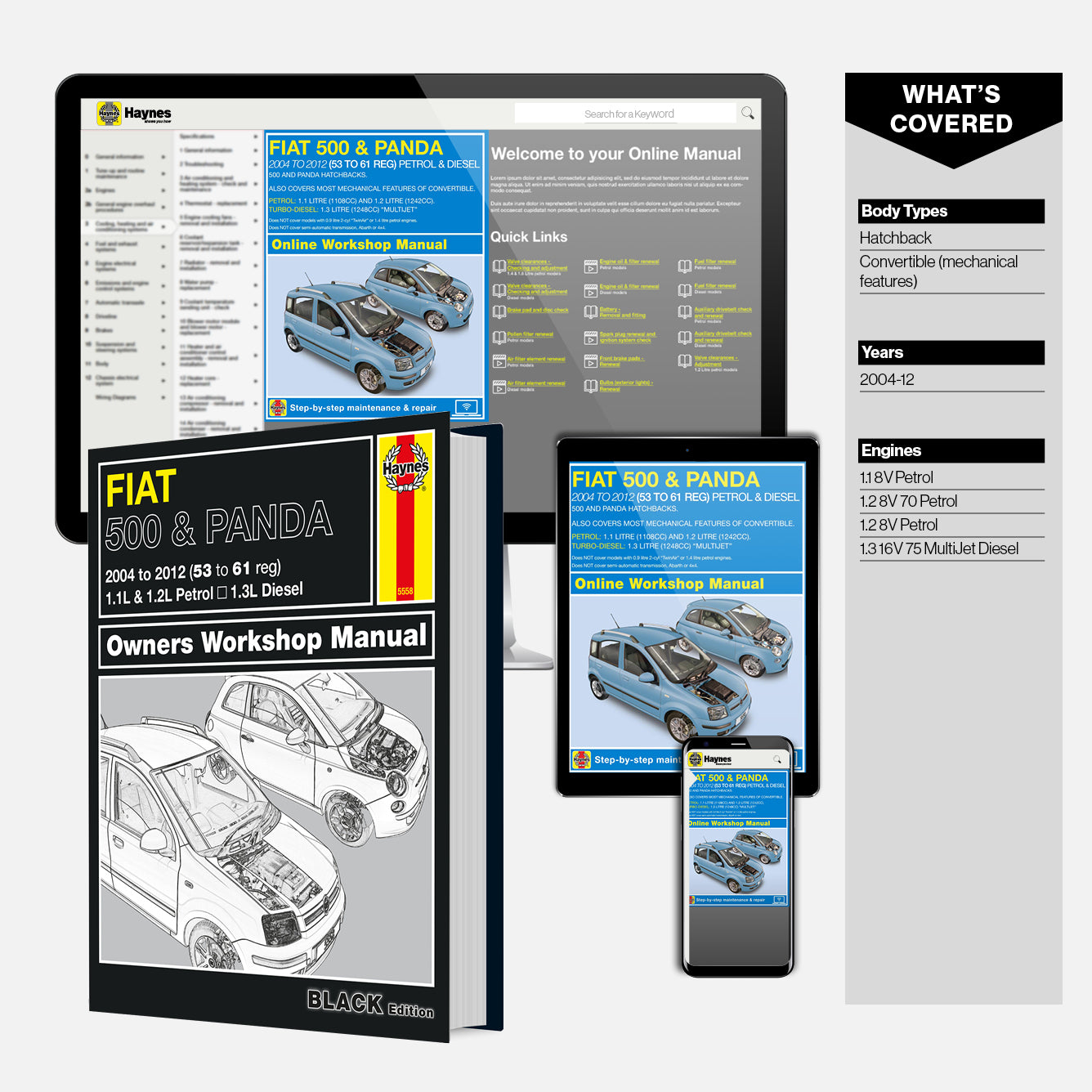 Haynes Fiat 500 & Panda owners workshop manual with digital version on screen