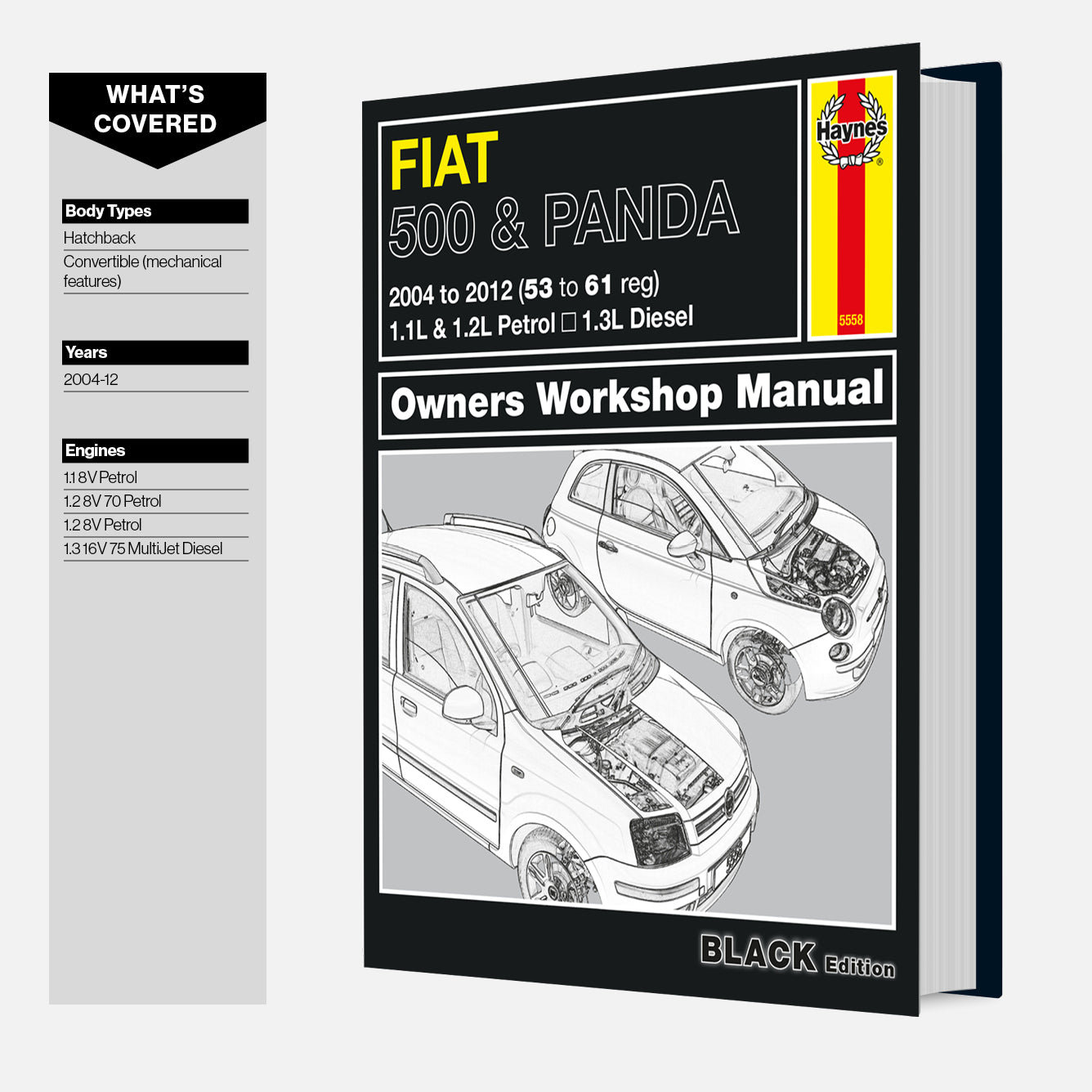 Haynes Fiat 500 & Panda owners workshop manual on a white background