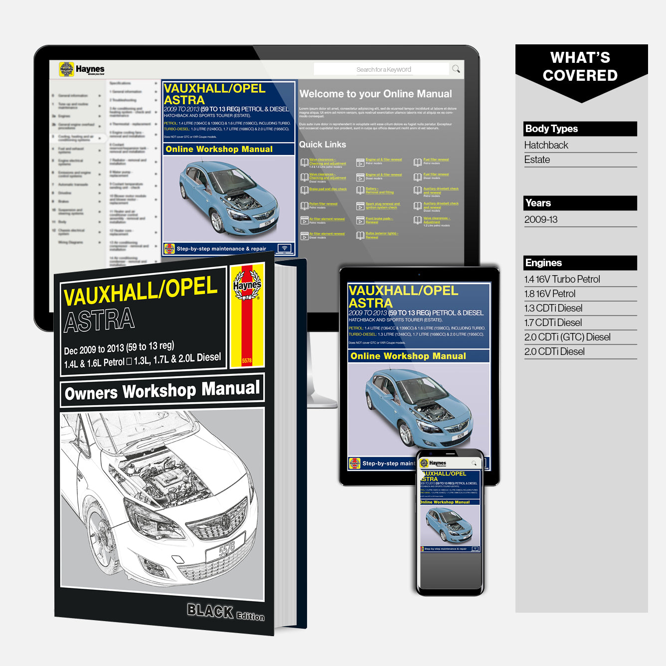 Haynes Vauxhall/Opel Astra owners workshop manual with digital version on smartphone and tablet.