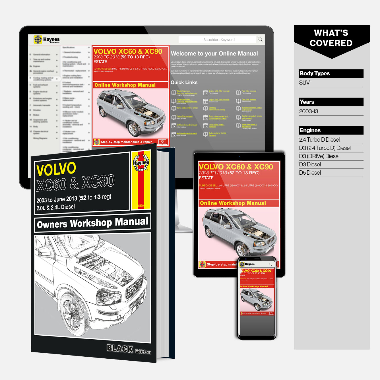 Haynes Volvo XC60 & XC90 owners workshop manual on a white background