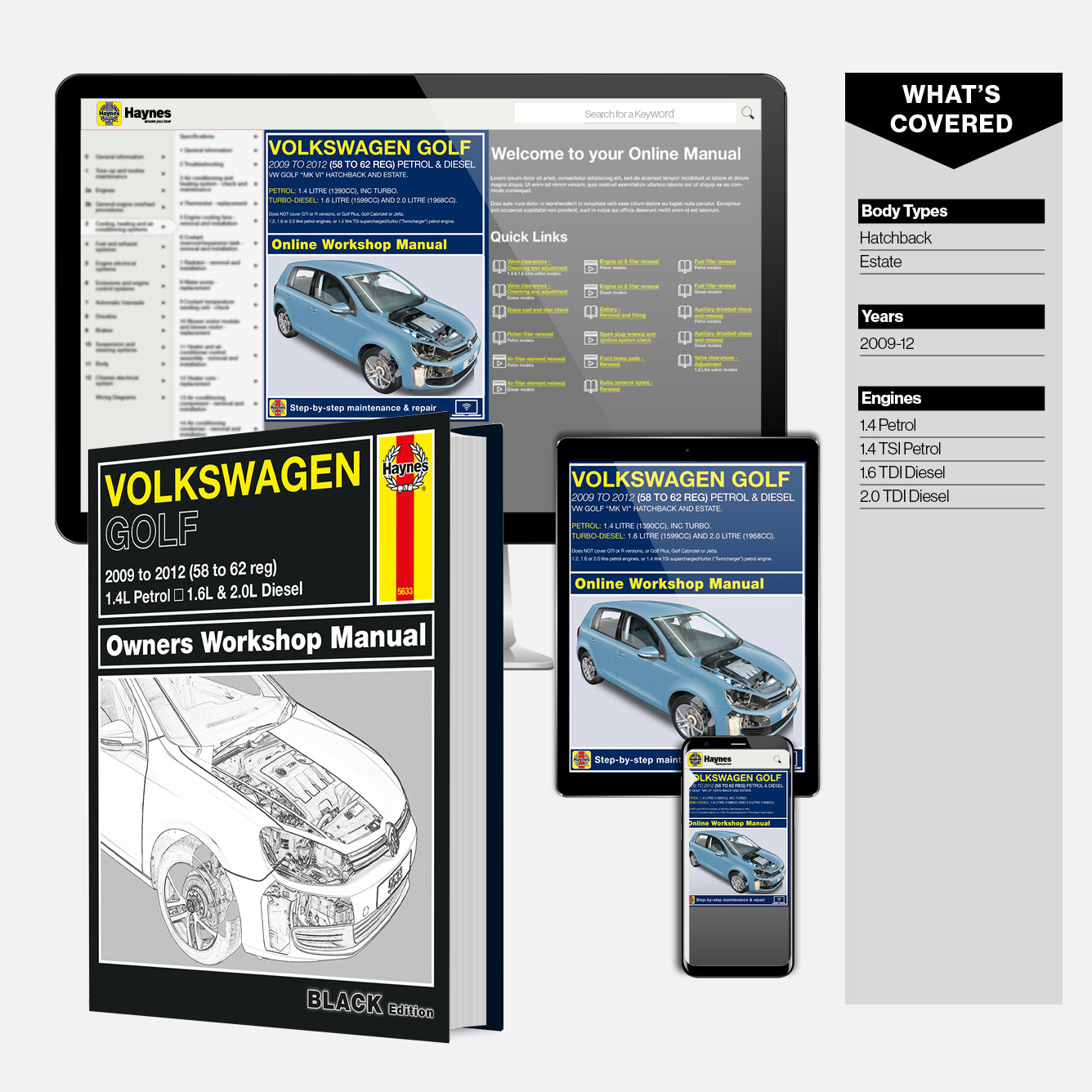 Haynes Volkswagen Golf owners workshop manual with digital version on screen