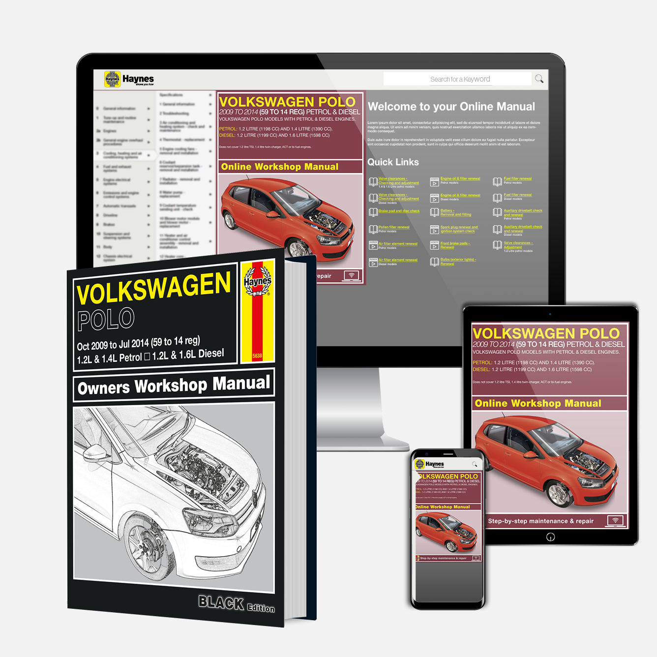 Volkswagen Polo (2009-2014) Haynes Repair Manual - Premium Hardback Black Edition