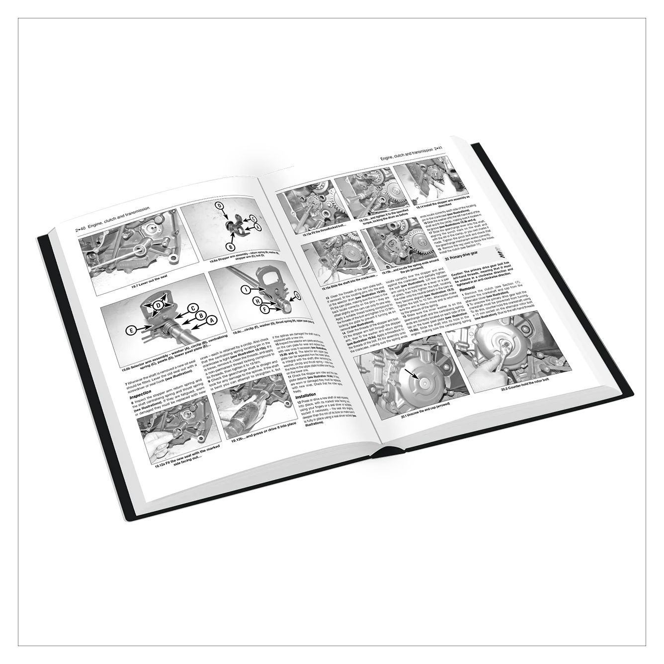 Open book with instructional content and illustrations on a white background