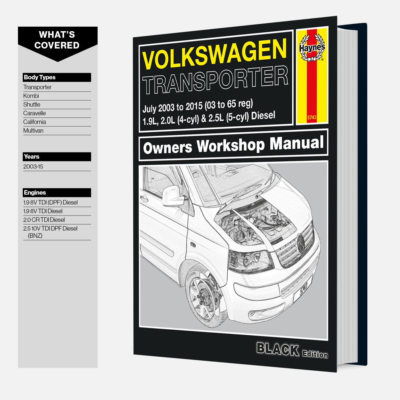 Volkswagen Transporter owners workshop manual with cover and side panel on a white background
