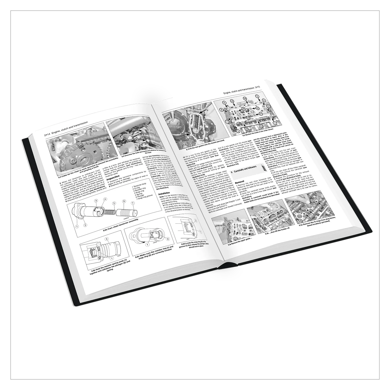 Open book with illustrations and text on a white background
