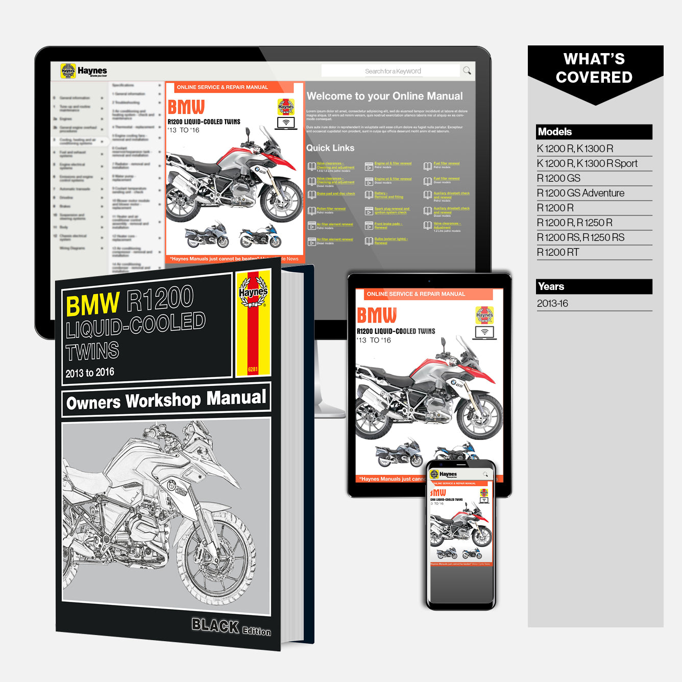 Haynes BMW motorcycle repair manual set on a white background