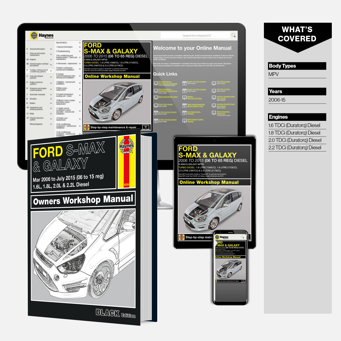 Haynes Ford S-MAX and Galaxy owners workshop manual on a white background