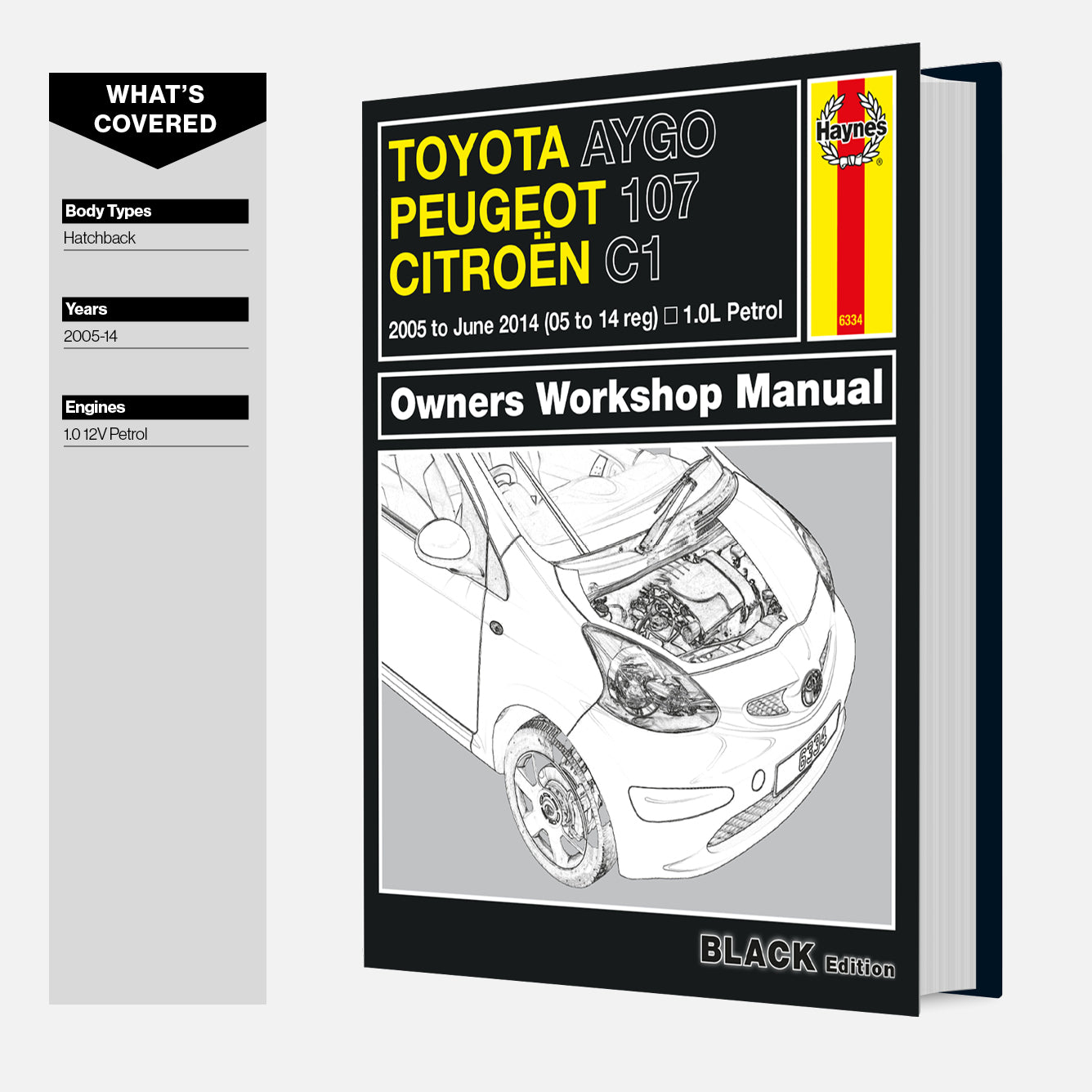Car owners workshop manual for Toyota Aygo, Peugeot 107, and Citroén C1 on a white background