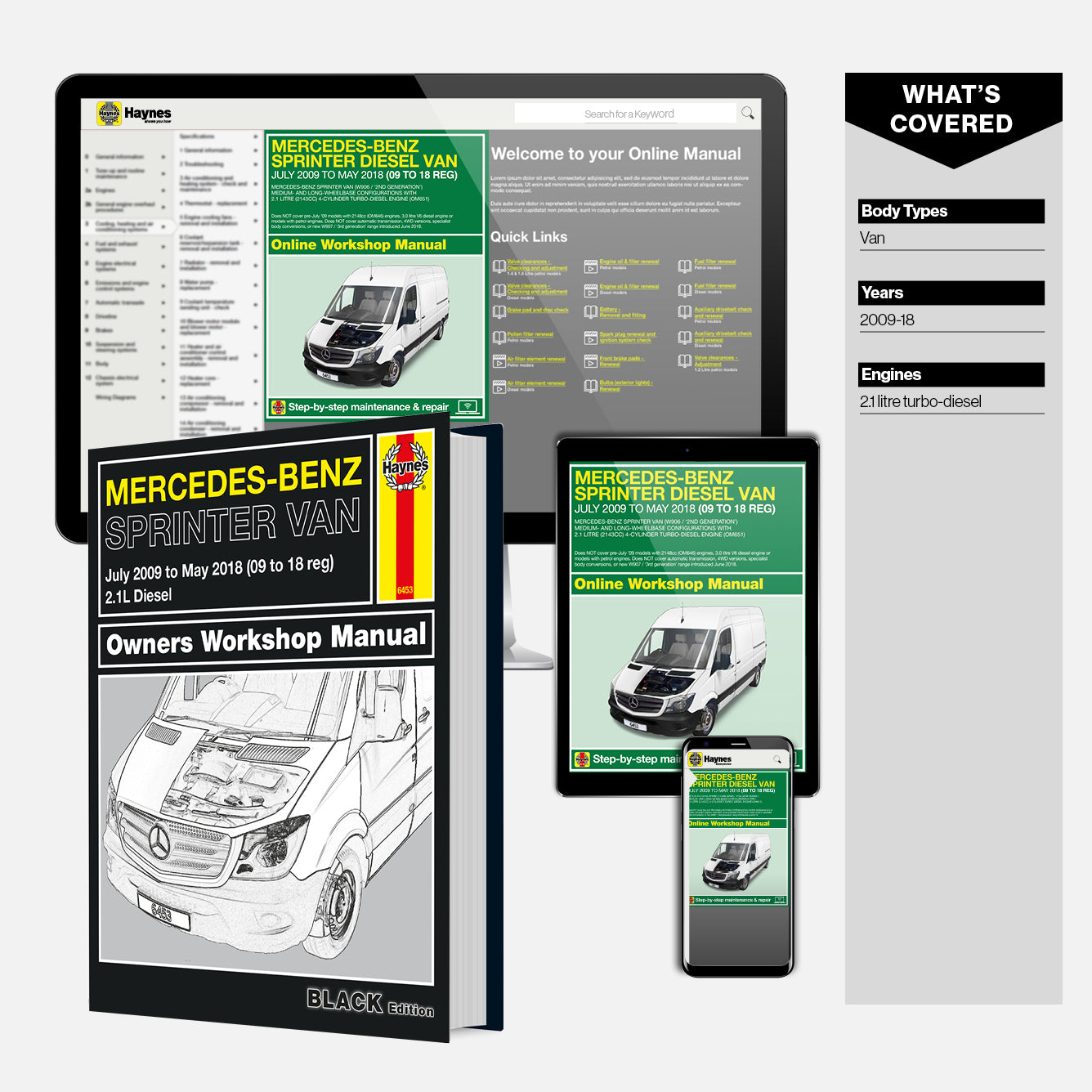 Mercedes-Benz Sprinter Van owners workshop manual with digital versions on smartphone and tablet.
