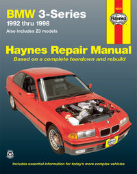 Haynes repair manual for BMW 3-Series with a red car on the cover