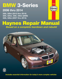 Haynes repair manual for BMW 3-Series cars on a blue background