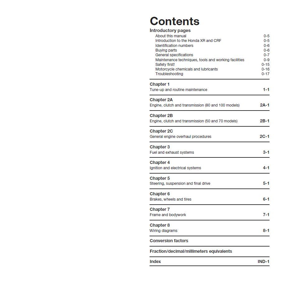 Honda XR50/70/80/100R & CRF50/70/80/100F (1985-2020) Haynes Repair Manual