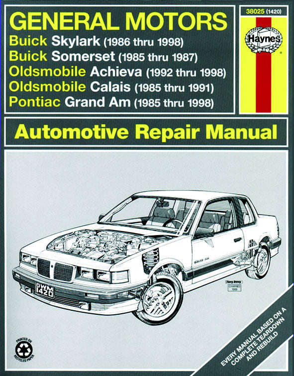 General Motors covering Buick Skylark (1986-1998), Buick Somerset (1985-1987), Oldsmobile Achieva (1992-1998), Oldsmobile Calais (1985-1991), & Pontiac Grand Am (1985-1998) (inc. Pontiac 2.3L Quad 4) Haynes Repair Manual (USA)
