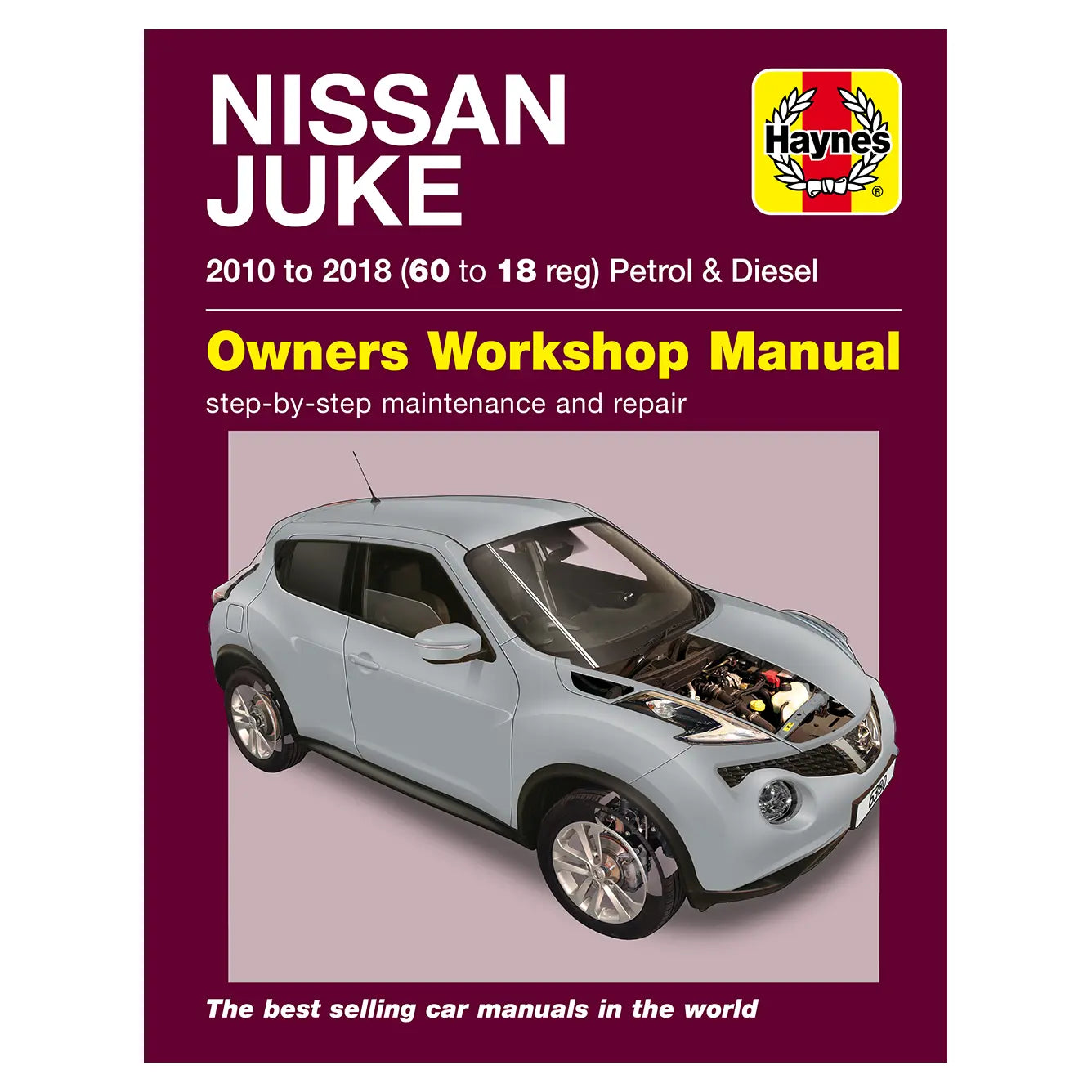 Nissan Juke repair manual cover with car image and Haynes logo