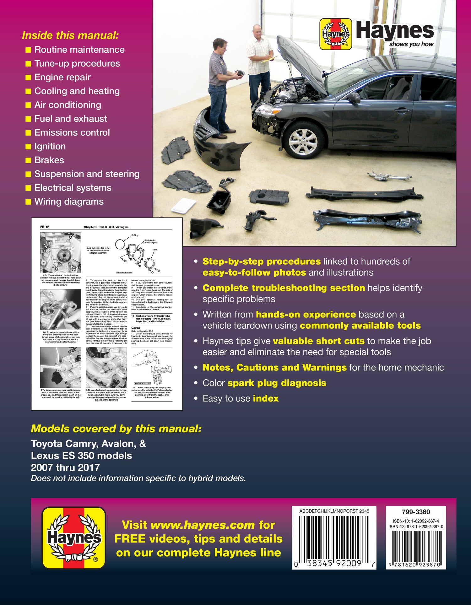 Toyota Camry & Avalon & Lexus ES 350 (2007-2017) Haynes Repair Manual (USA)