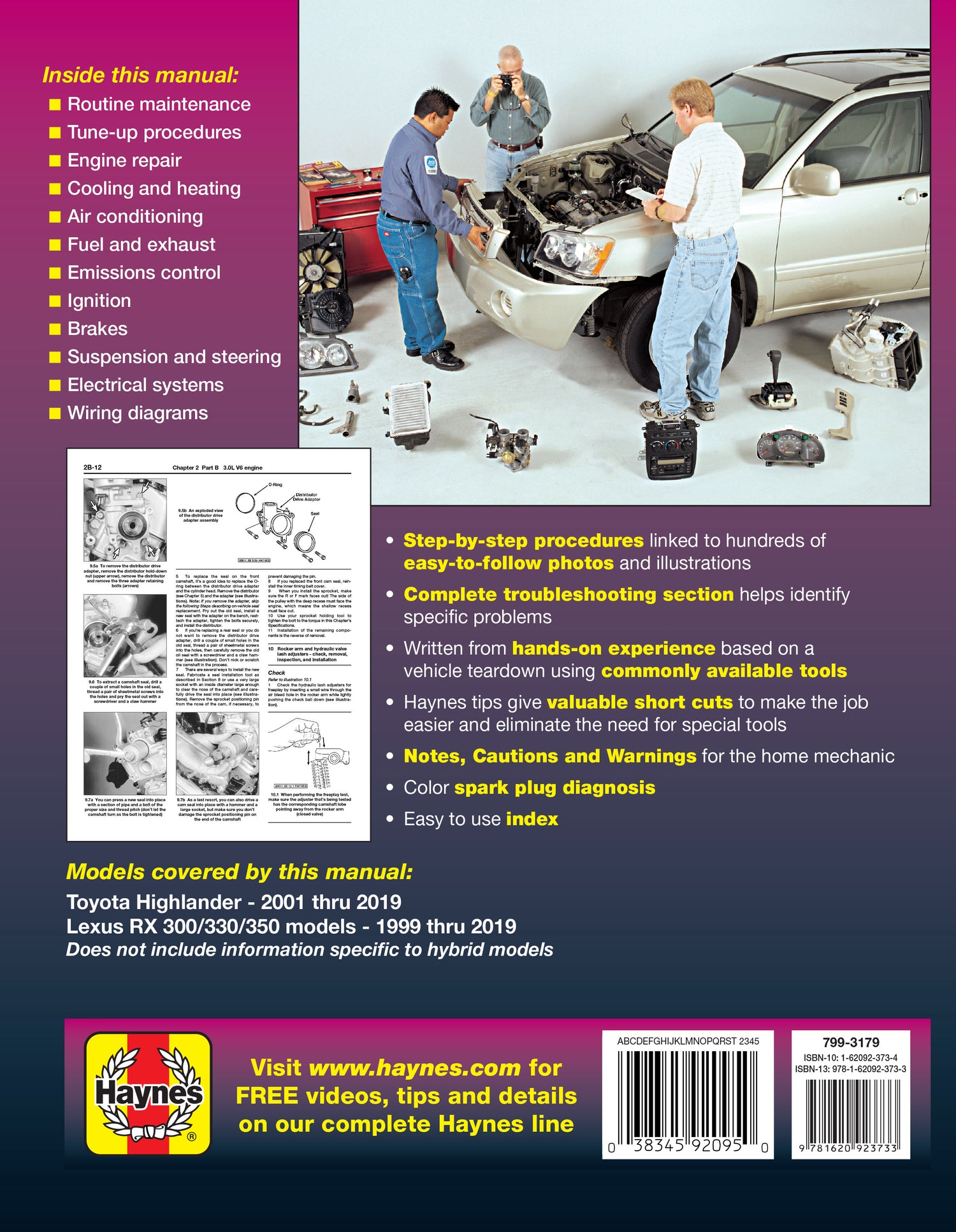 Toyota HighLander (2001-2019) & Lexus RX 300/330/350 (1999-2019) Haynes Repair Manual (USA)