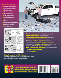 Toyota 2WD & 4WD Tundra (2007-2019) & Sequoia (2008-2019) Haynes Repair Manual (USA)