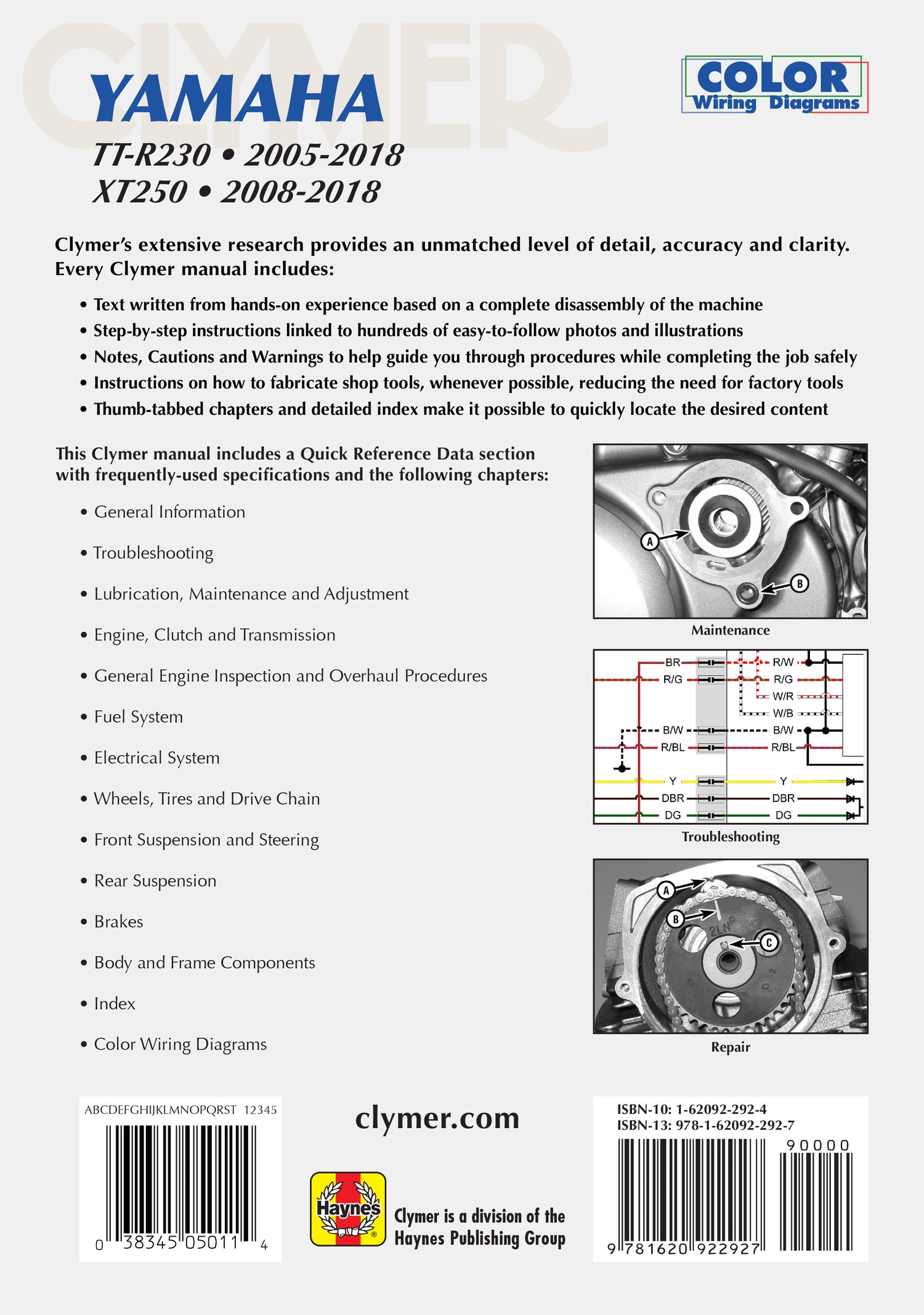 Yamaha TT-R30 and XT250 (2005-2018) Clymer Repair Manual