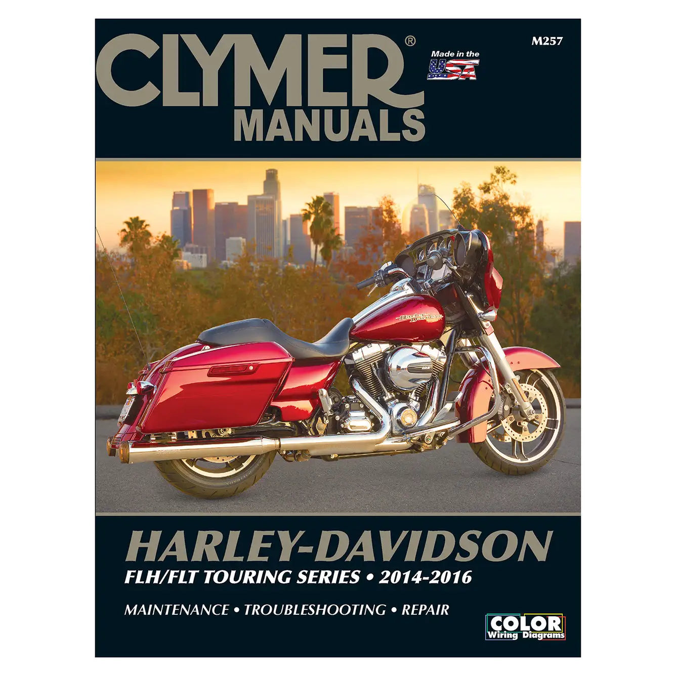 Clymer manuals book cover with a red motorcycle on a cityscape background