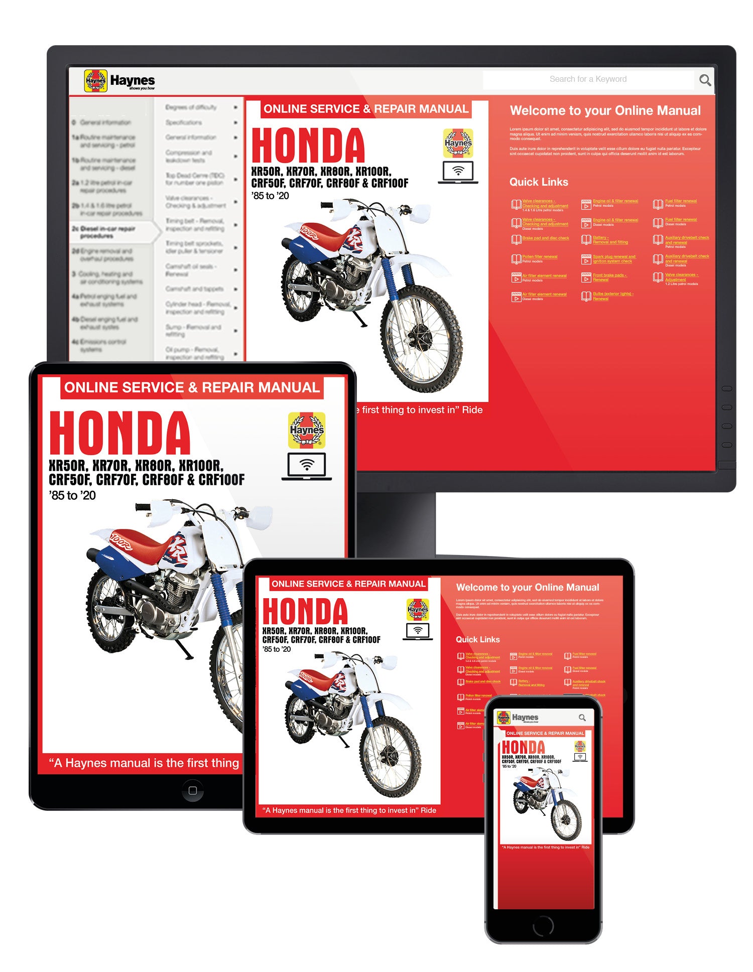 Honda XR50/70/80/100R & CRF50/70/80/100F (1985-2020) Haynes Repair Manual Online Manual