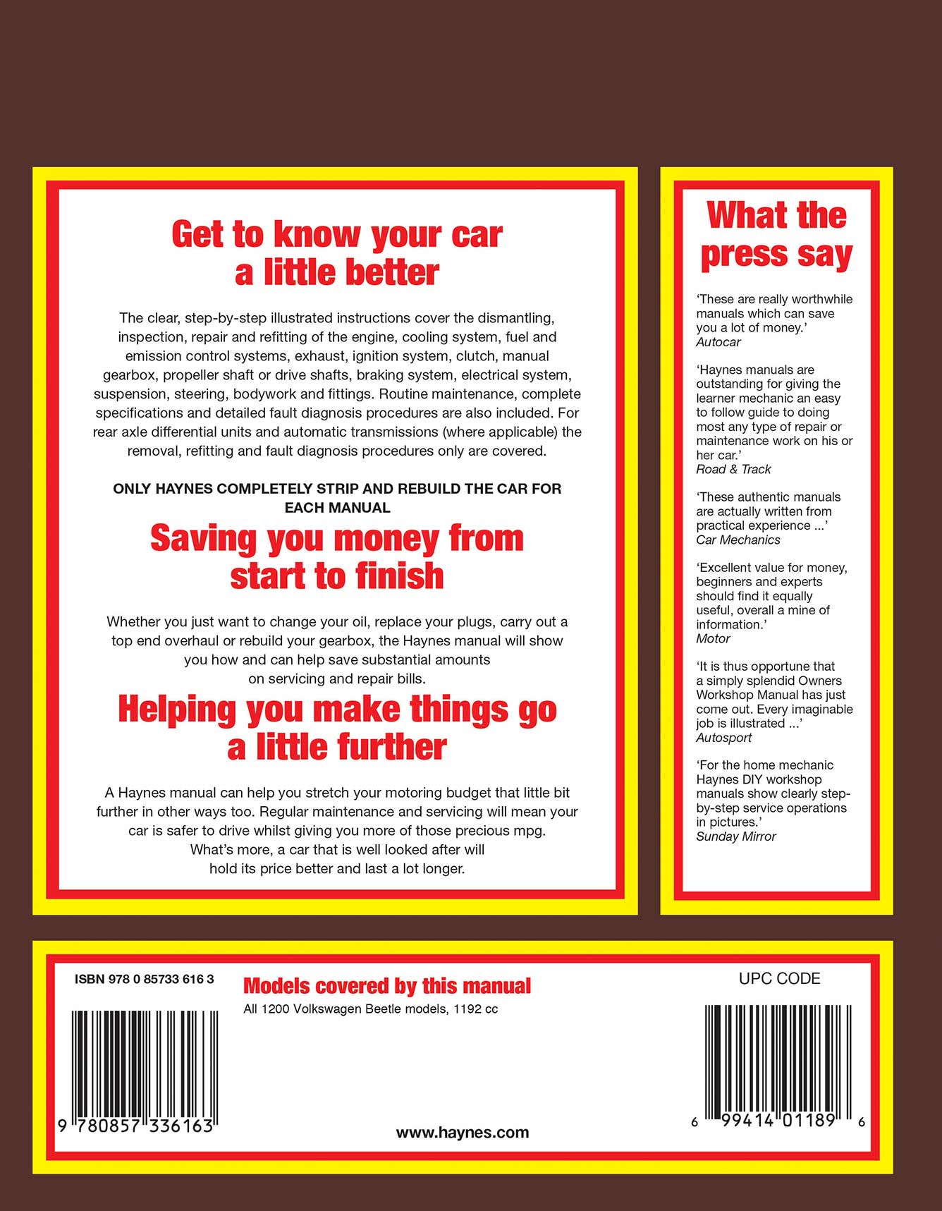 Volkswagen Beetle 1200 (1954-1977) Haynes Repair Manual