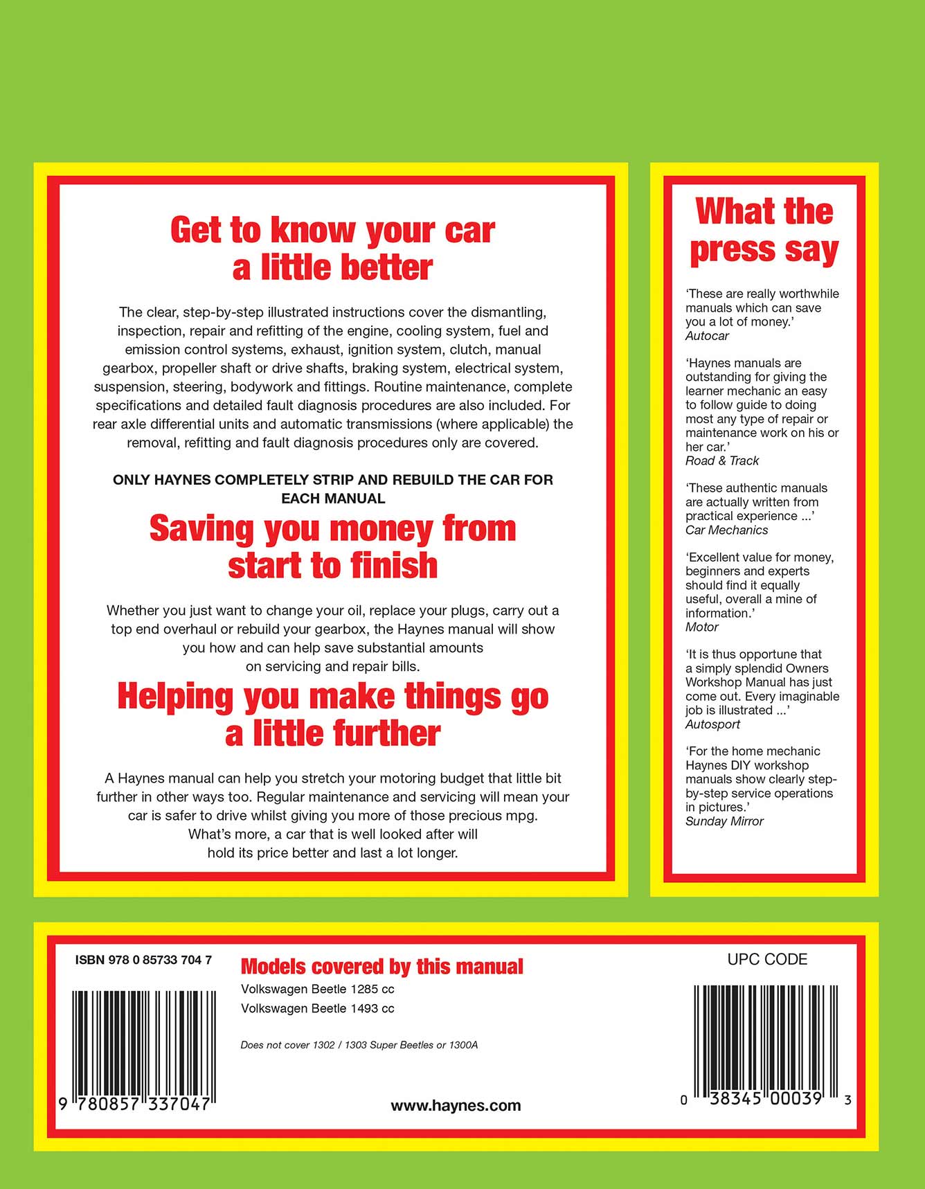 Volkswagen Beetle 1300 & 1500 (1965-1975) Haynes Repair Manual