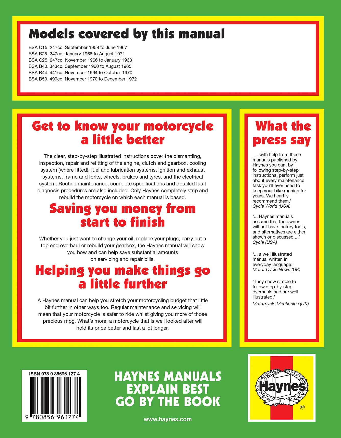 BSA Unit Singles (1958-1972) Haynes Repair Manual