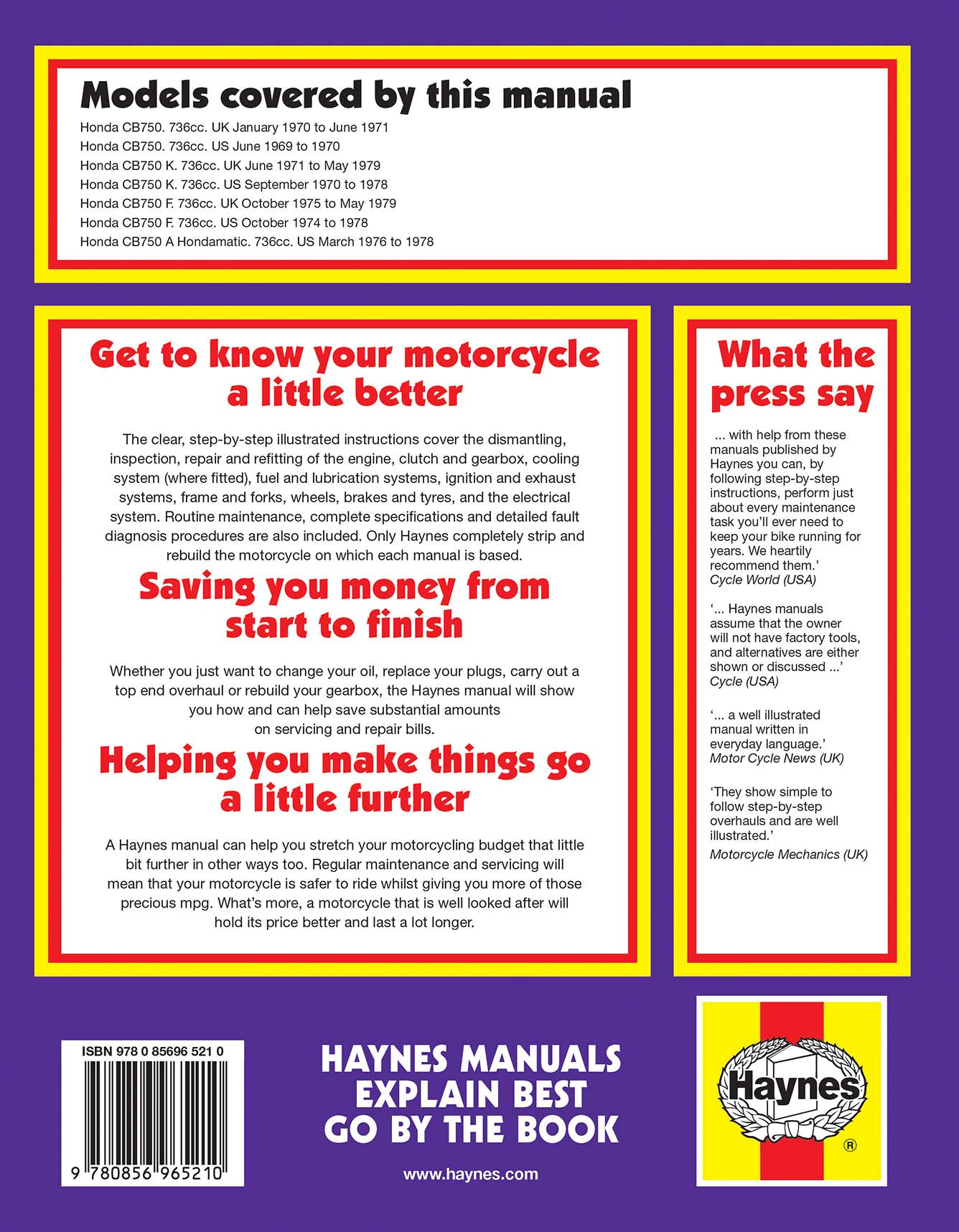 Honda CB750 sohc Four (1969-1979) Haynes Repair Manual