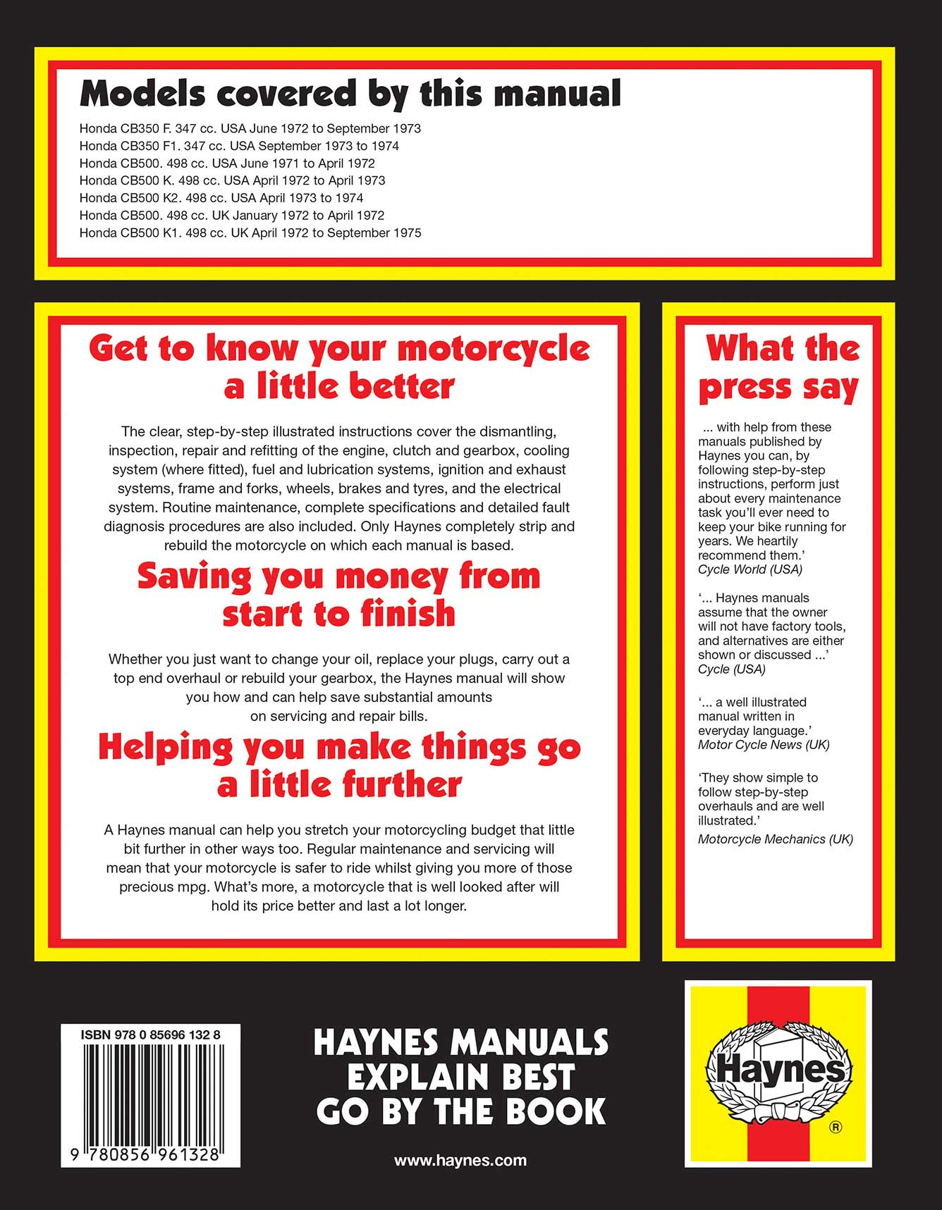 Honda CB350 & CB500 Fours 1971-1975 Haynes Repair Manual