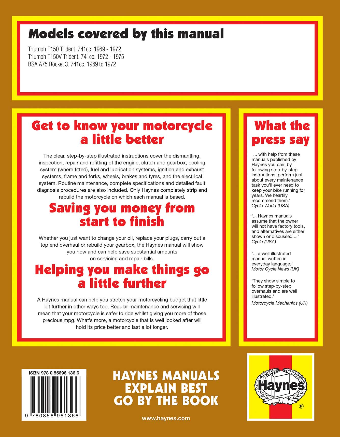 Triumph Trident & BSA Rocket 3 (1969-1975) Haynes Repair Manual